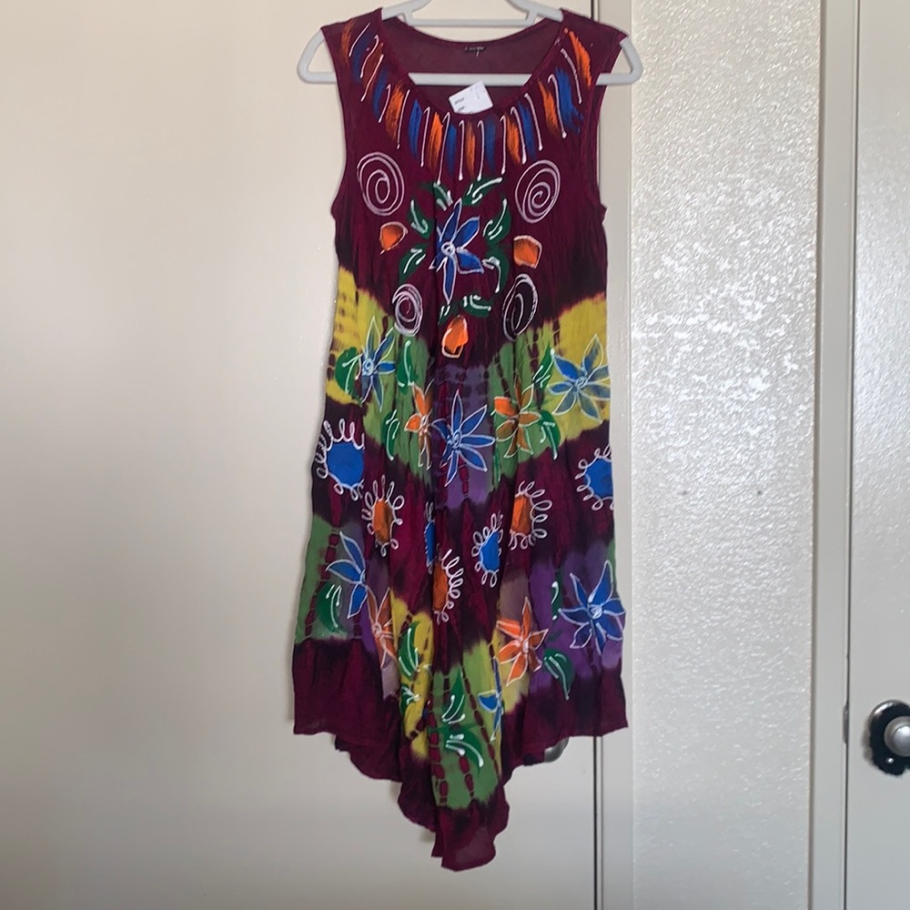 New Indian Bohemian Tie-Dye Sleeveless Caftan Umbrella Sun Dress - Picture 2 of 11